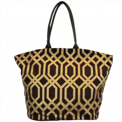 9200 - BROWN & GOLD TRELLIS DESIGN  CANVAS TOTE BAG